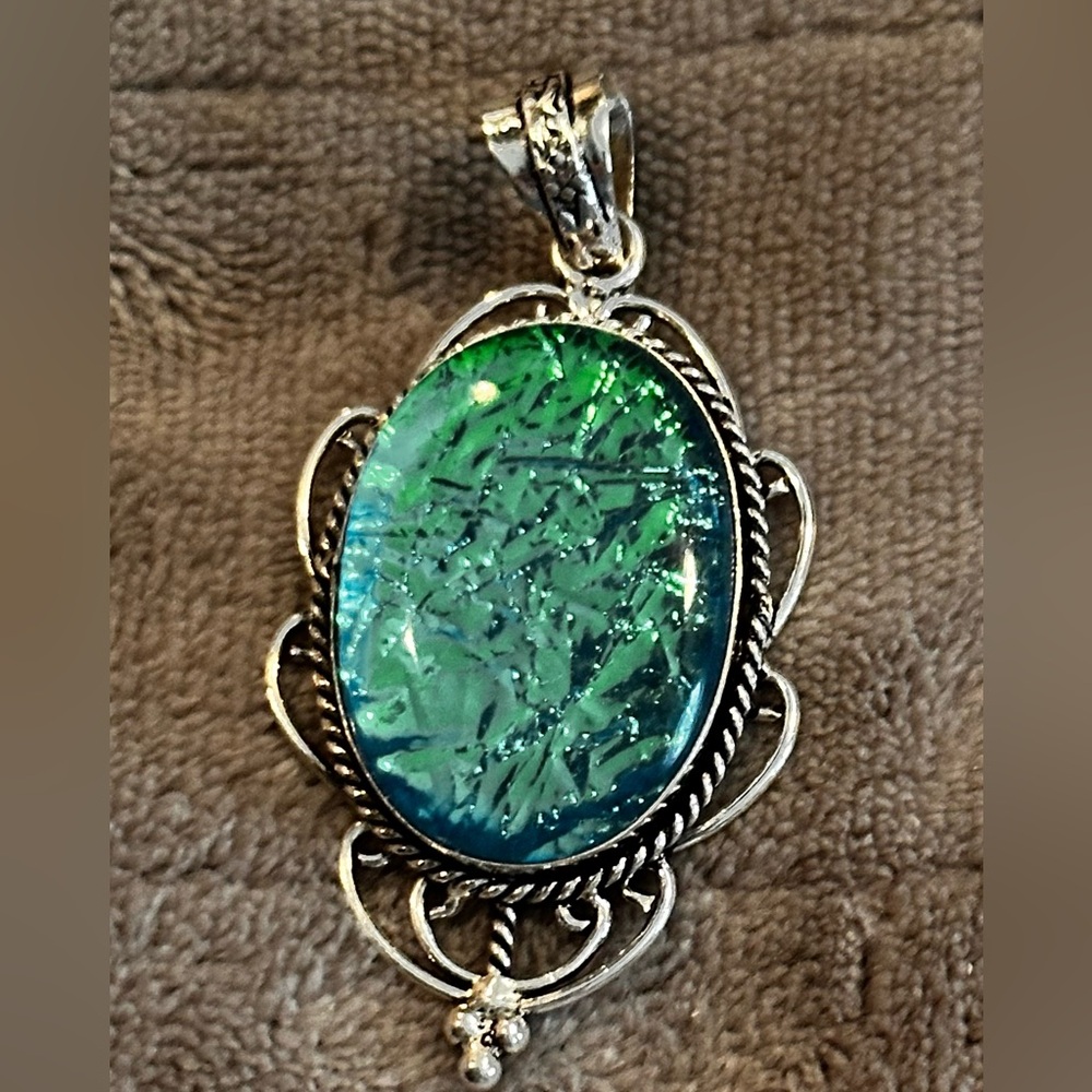 Silver 925 pendant statement faux opal